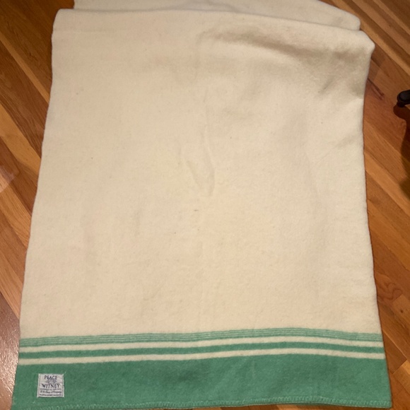 Vintage Witney cream and green wool blanket - Picture 8 of 14